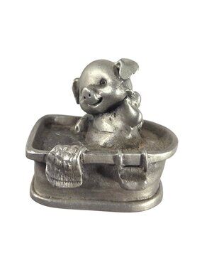 Little Gallery 1977 Pewter Pig Figurine In Bathtub By Hallmark anthropomorphic